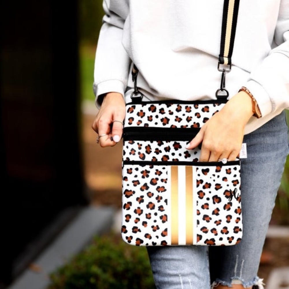 Gold Leopard Neoprene Crossbody Bag